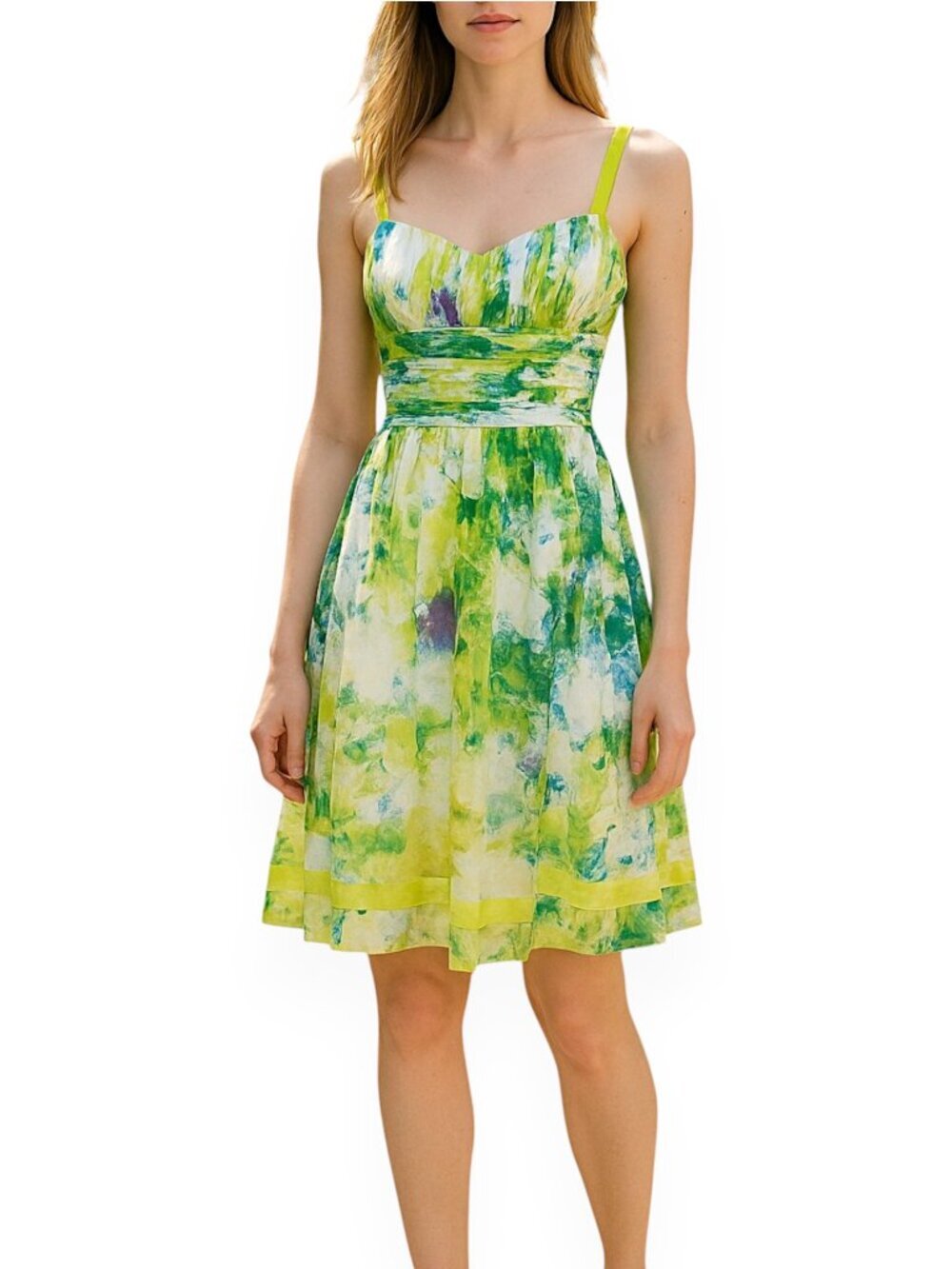 Tahari Arthur S. Levine Colorful Silk Watercolor Pattern Empire Waist Dress 10